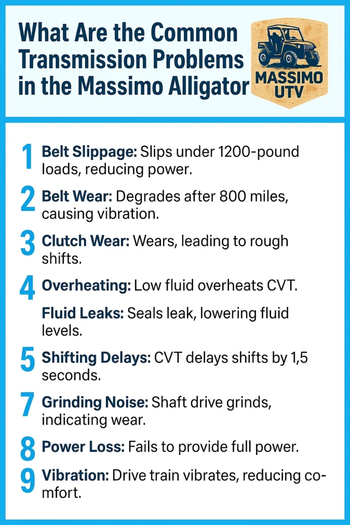 What Are the Common Transmission Problems in the Massimo Alligator 500?