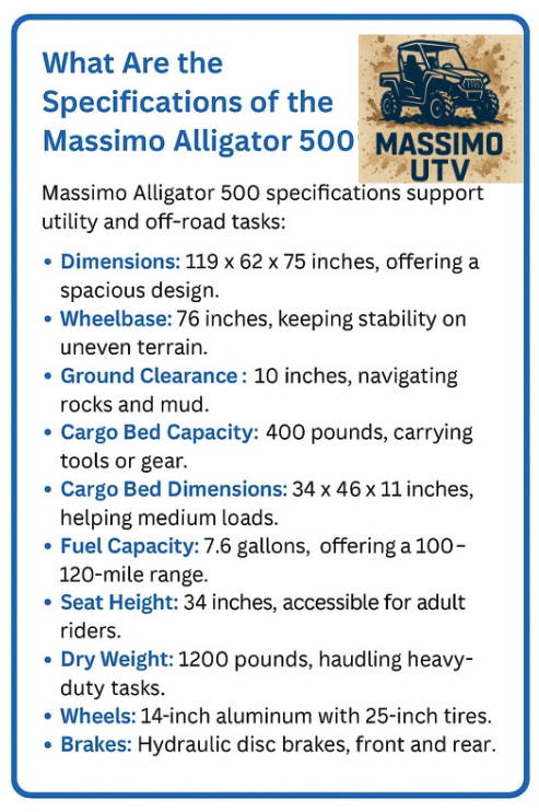 What Are the Specifications of the Massimo Alligator 500?